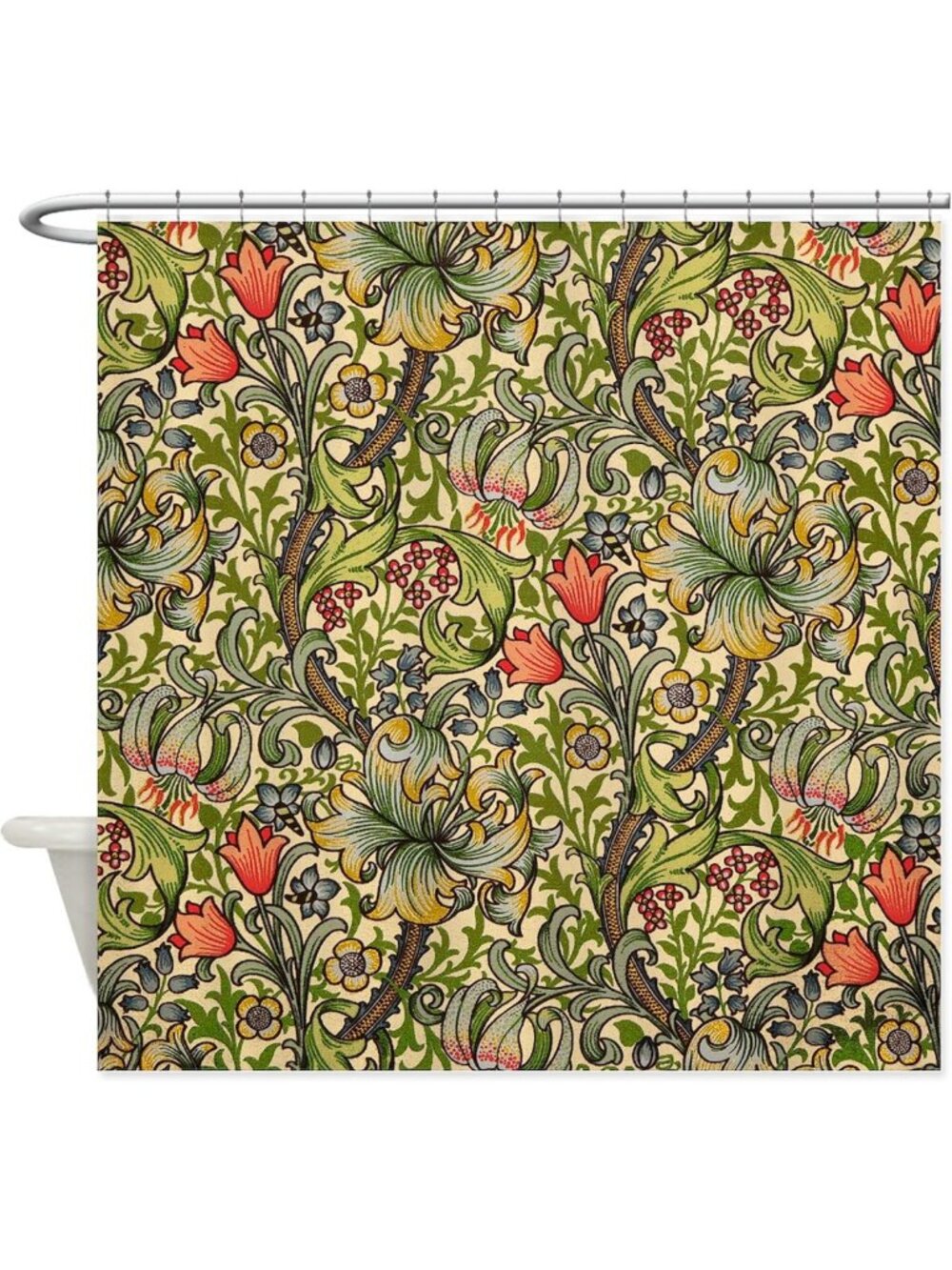Elegant Golden Lily Fabric Shower Curtain | Vintage Floral Design, Home Decor